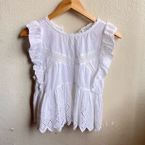 Zara White Ruffled Lace Trim Top